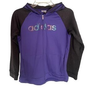 ADIDAS Rainbow logo purple full zip hooded track jacket size XL (junior’s 14/16)
